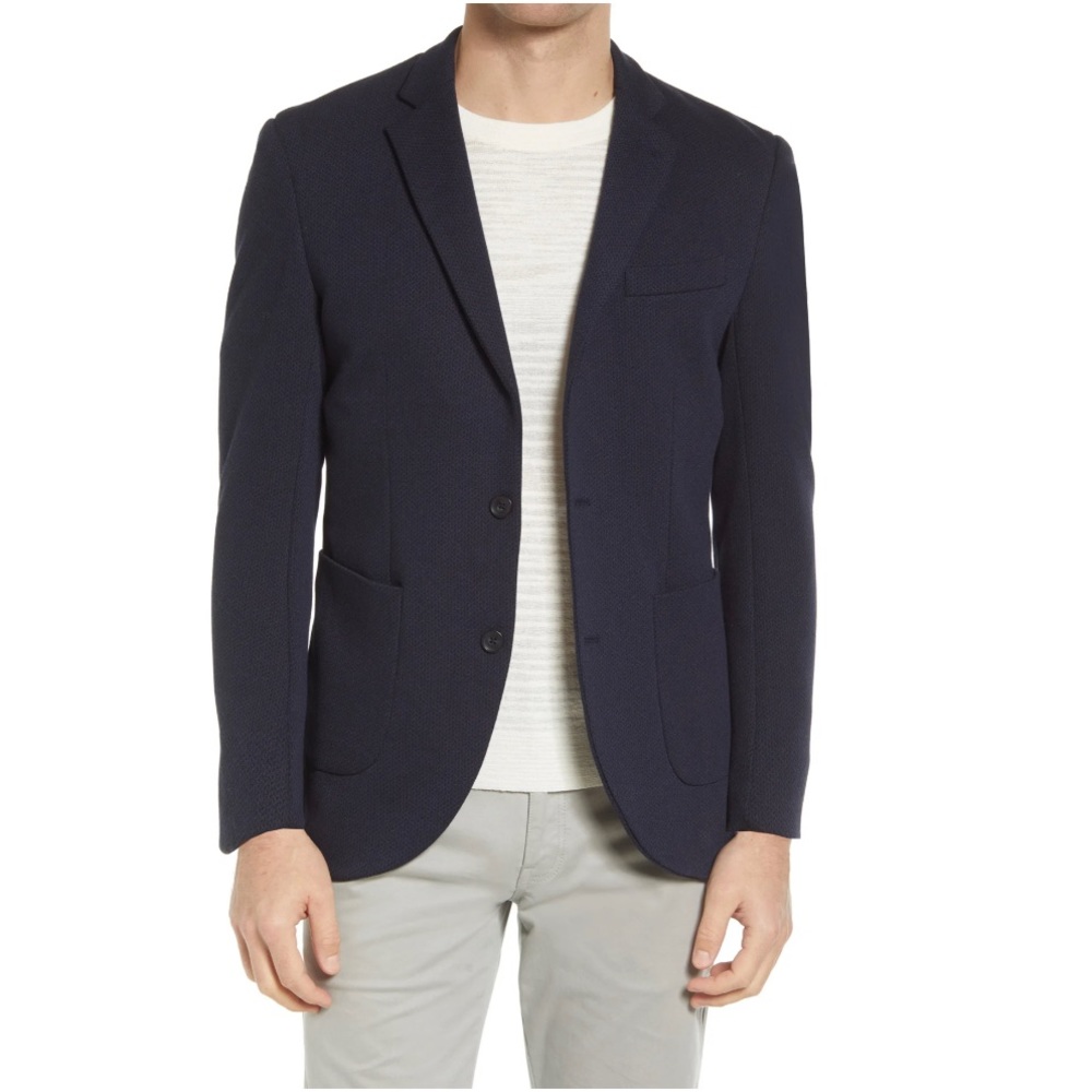 Soft Cloth Navy Sport Coat Textured Jersey Knit Size 44R New w/Tag